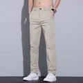 Men's straight slim fit trousers in light khaki cotton with micro elasticity for business casual wear