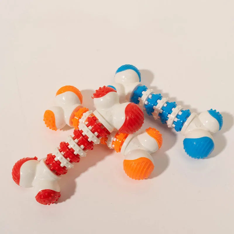 Blue bone-shaped dog toy with a treat holder in the centre for small breeds
