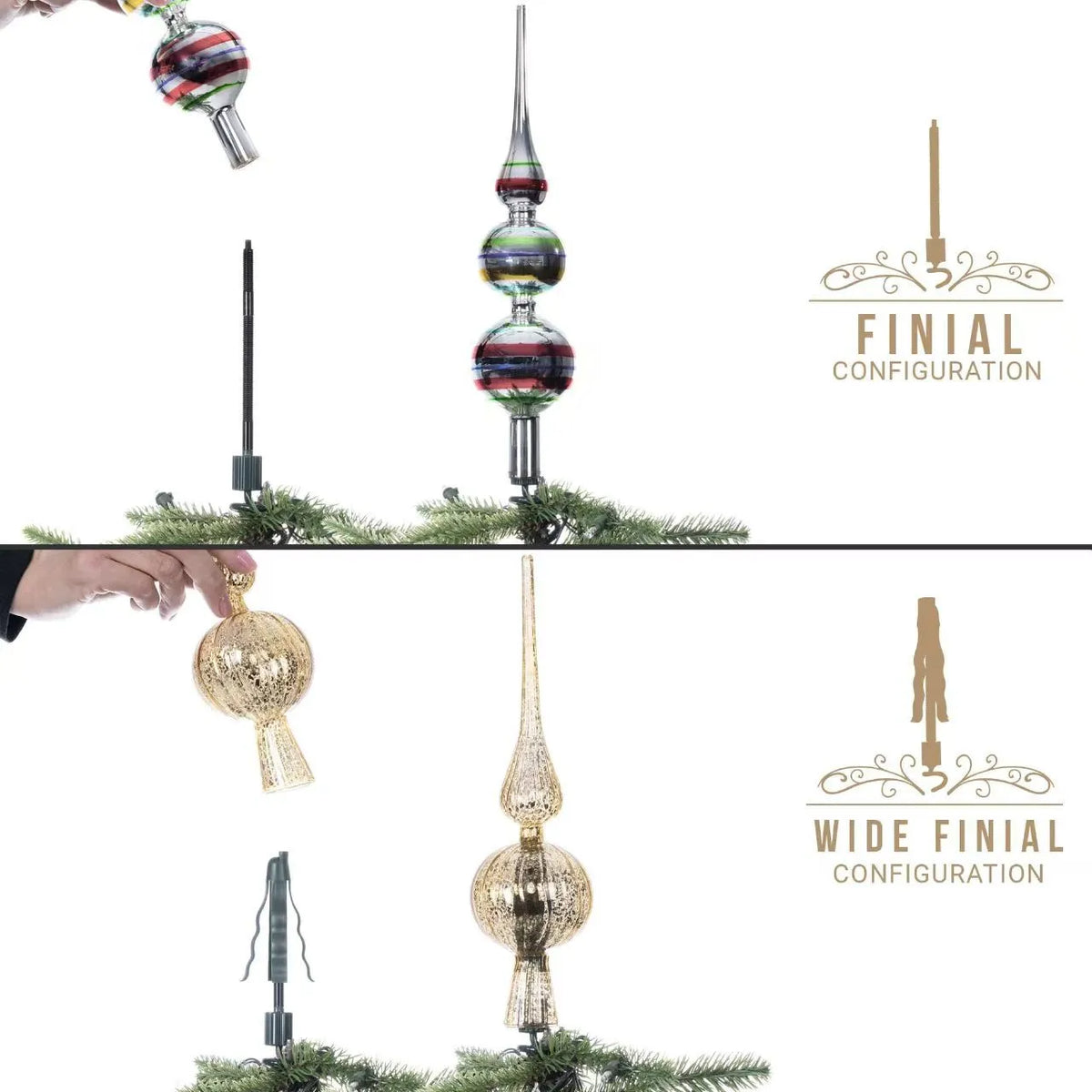 Adjustable Christmas tree topper stand with ABS plastic and metal bracket, injection moulded, silver tone