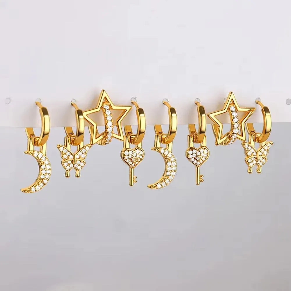 Women's copper geometric butterfly earrings with diamond treatment in multiple colours