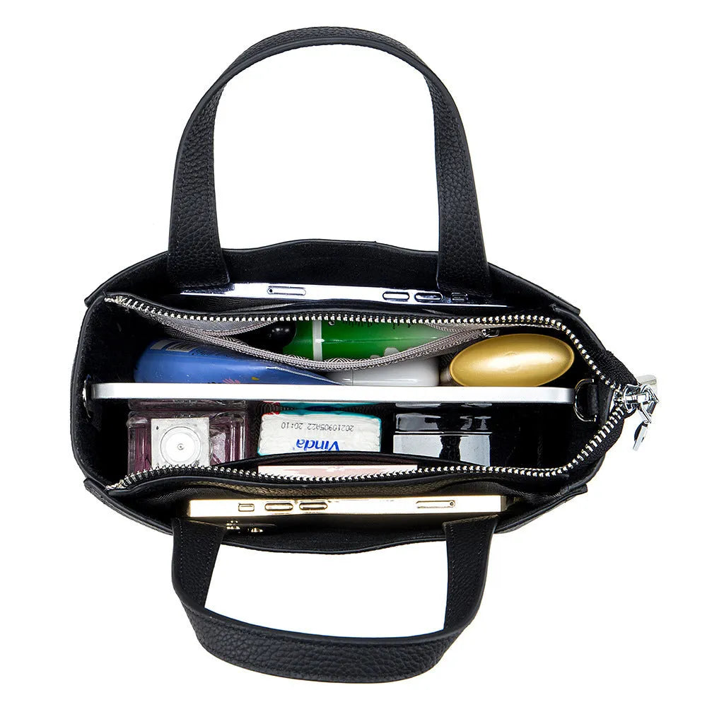 Genuine leather crossbody handbag in horizontal square shape with sandwich pocket, available in multiple colours