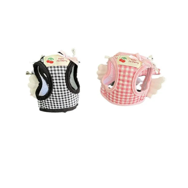 Cotton chest and back harness with hand holding rope for small dogs in pink or black