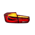 BMW 3 Series E90 aftermarket LED tail light assembly in red and smoked black finish.