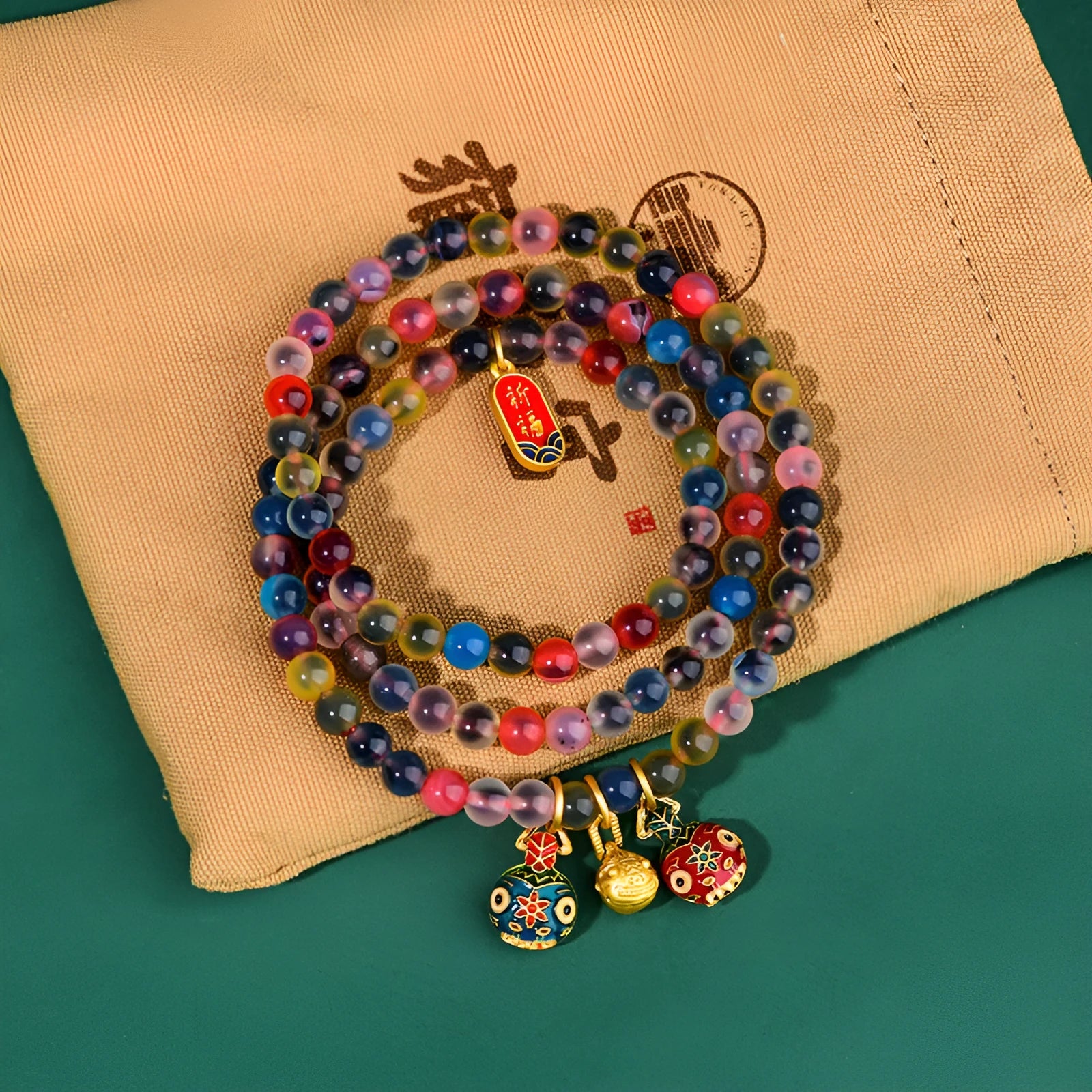 Dzogchen half pond agate bracelet with gray glaze and swallowing gold beast decoration