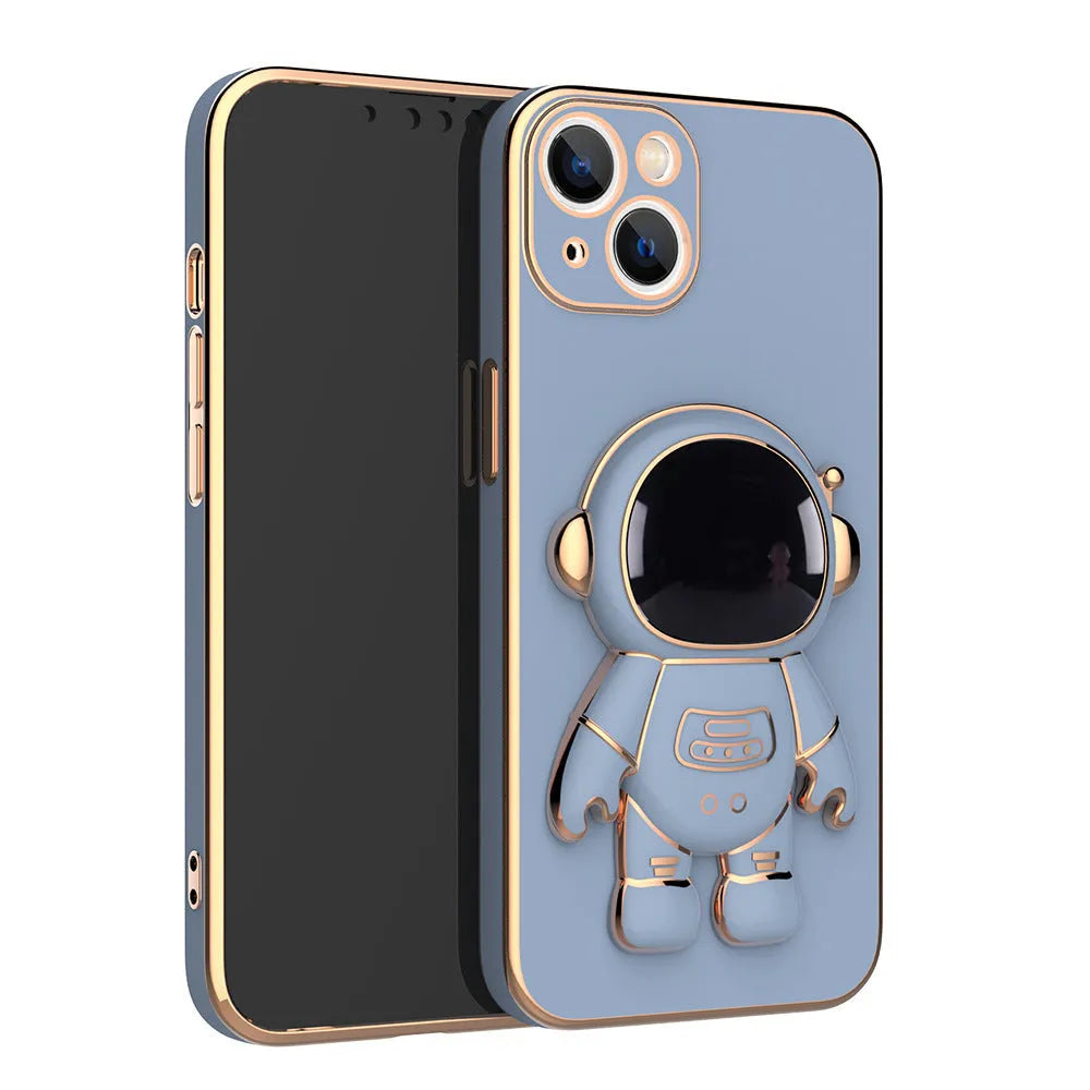 3D astronaut TPU phone case with electroplated finish for iPhone in light cyan