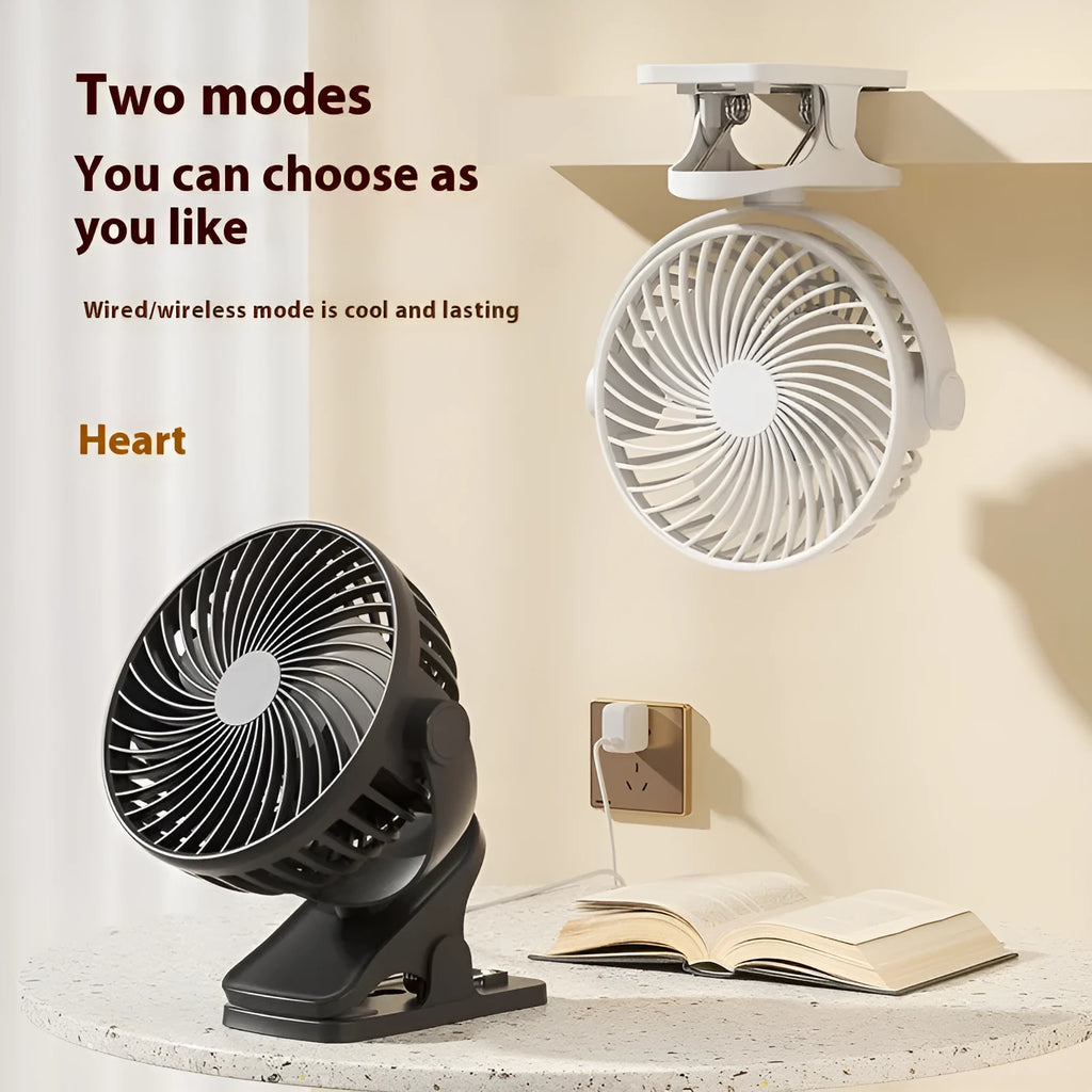 4-inch USB fan in white with three plastic blades and button controls on a desk