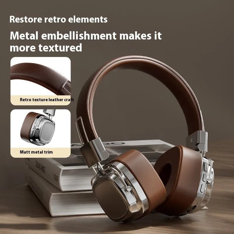 Retro wireless Bluetooth 5.3 head-mounted dynamic bass boost headset in silver brown colour