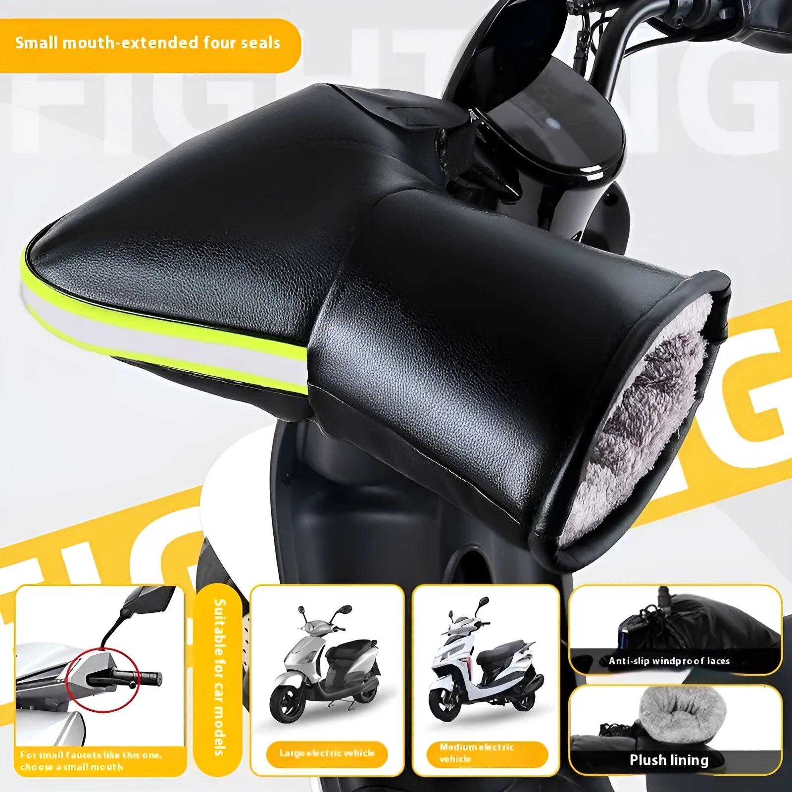 Grey reflective Electric Motorcycle Handle Grip Winter Thermal Waterproof Gloves with fleece lining for tricycle handlebars