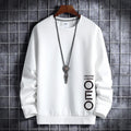 Men's thin round neck sweater in white, cotton polyester blend, pullover style, Korean hipster sportswear