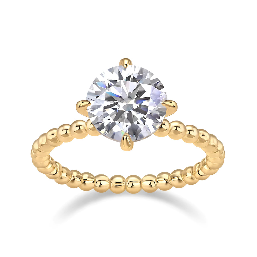 Forget-me-not wedding ring set with 3-carat moissanite in gold-plated S925 silver band on gift box