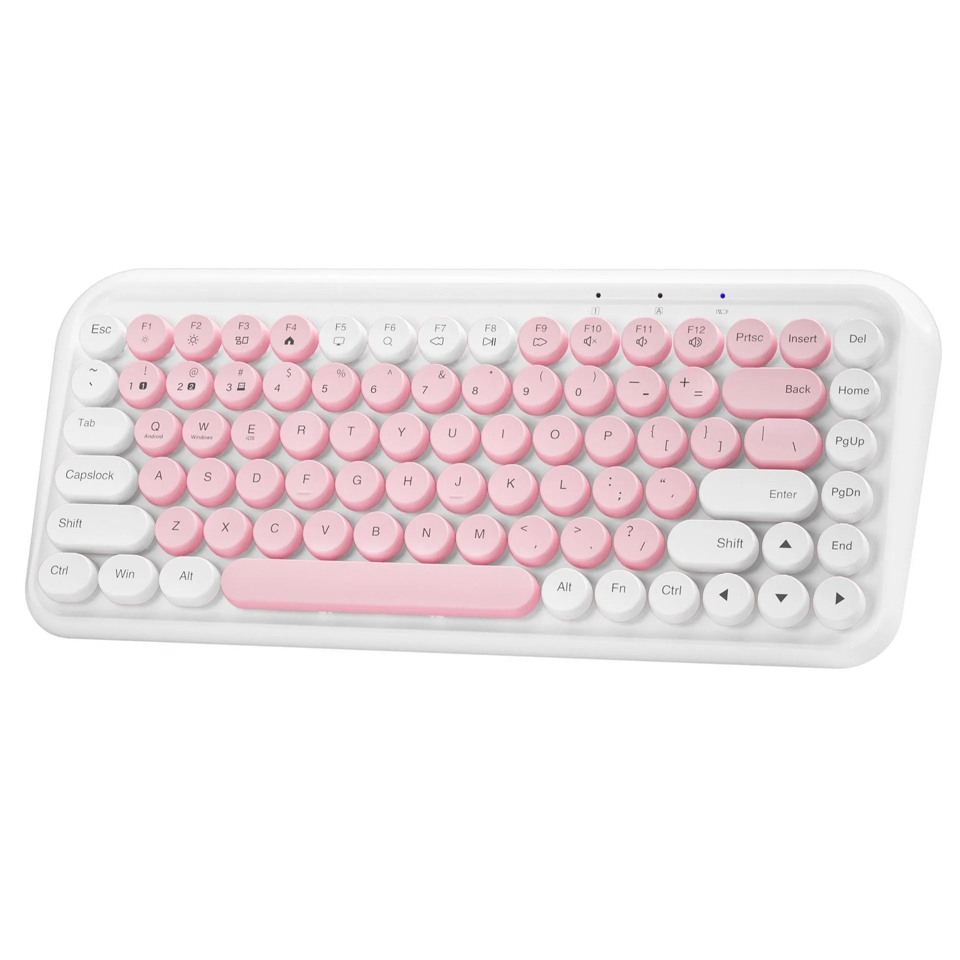 Pink wireless Bluetooth keyboard with 84 keys and compact rectangular design