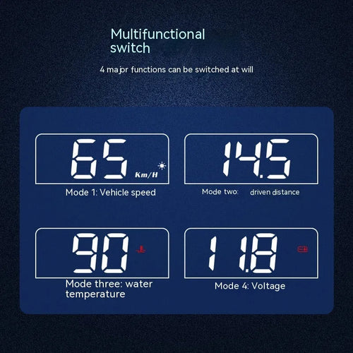 Black car head-up display with 2-inch screen showing speed projection for dashboard mounting