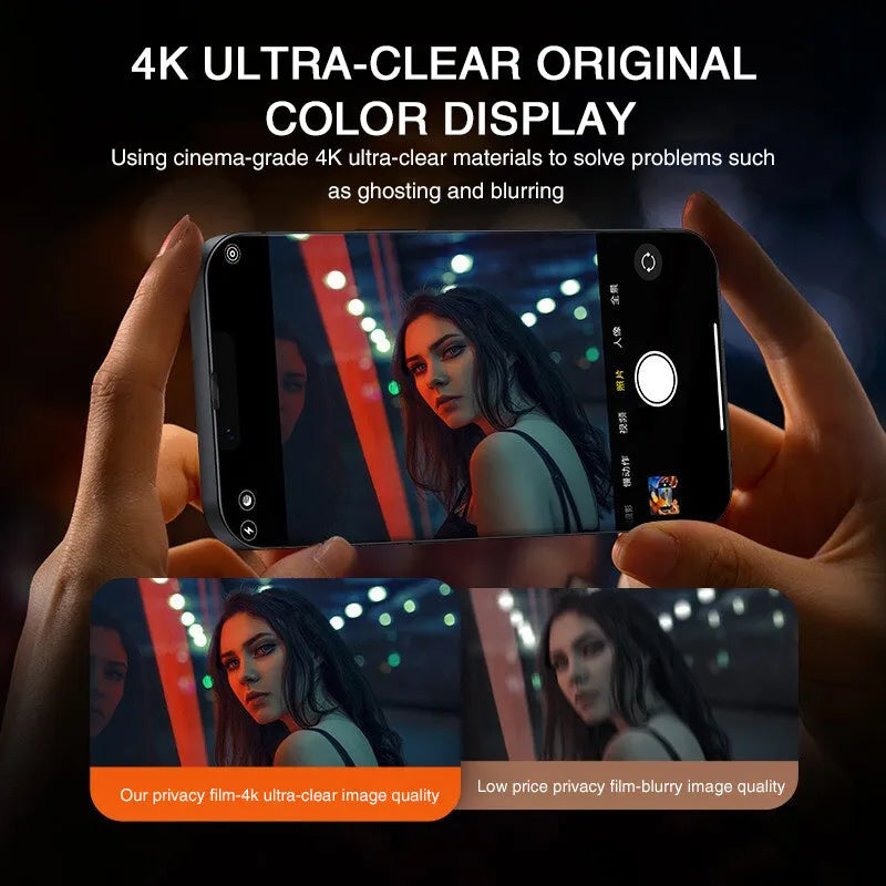 Anti-peeping tempered glass screen protector for Apple iPhone showing privacy angle limitation