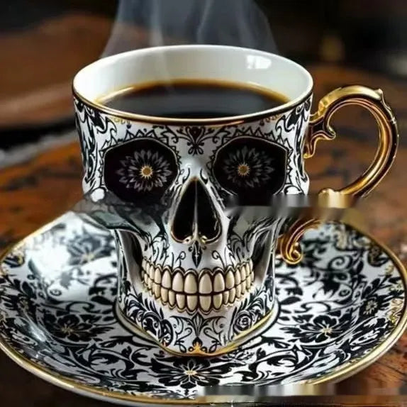 Creative Halloween cup in human skeleton design made of resin, European style, Type A with plate