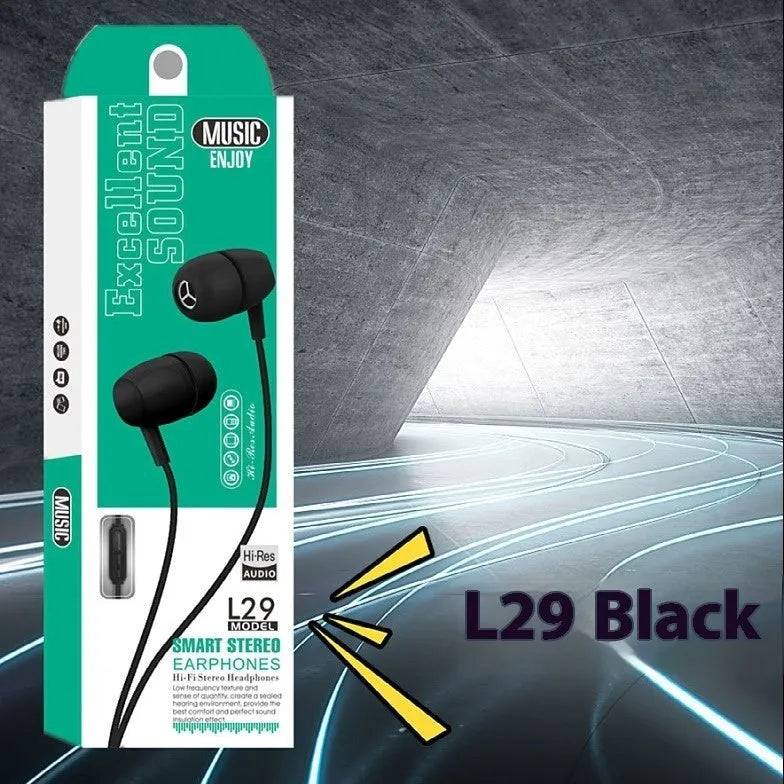 D21 in-ear wired earphone with microphone, 3.5mm plug, TPE cable, black finish