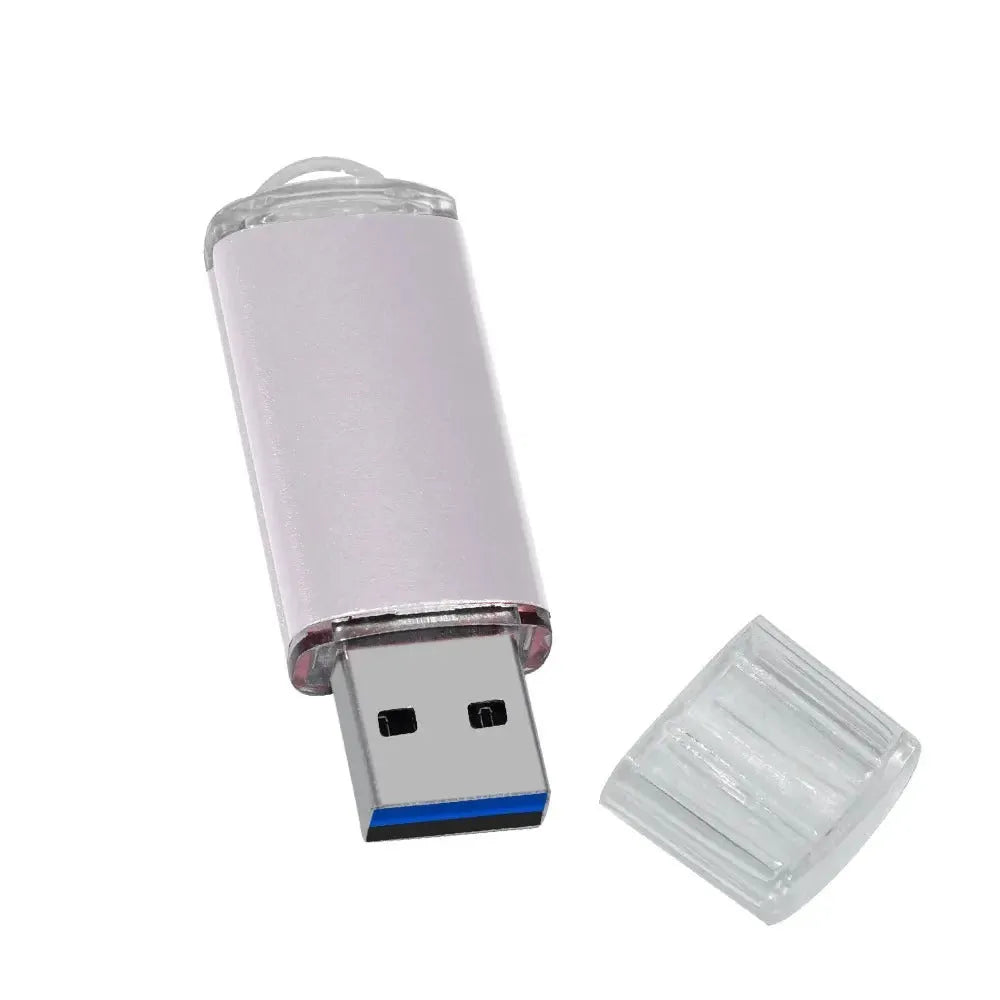 Purple metal USB 2.0 flash drive with compact rectangular shape on plain background
