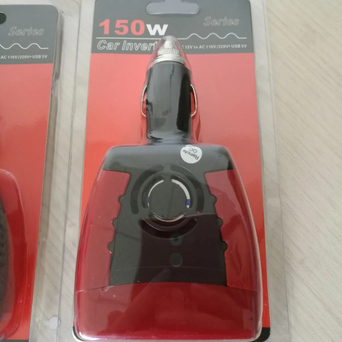 150W car inverter 12V to 220V 110V power adapter booster in red with dual cigarette lighter sockets