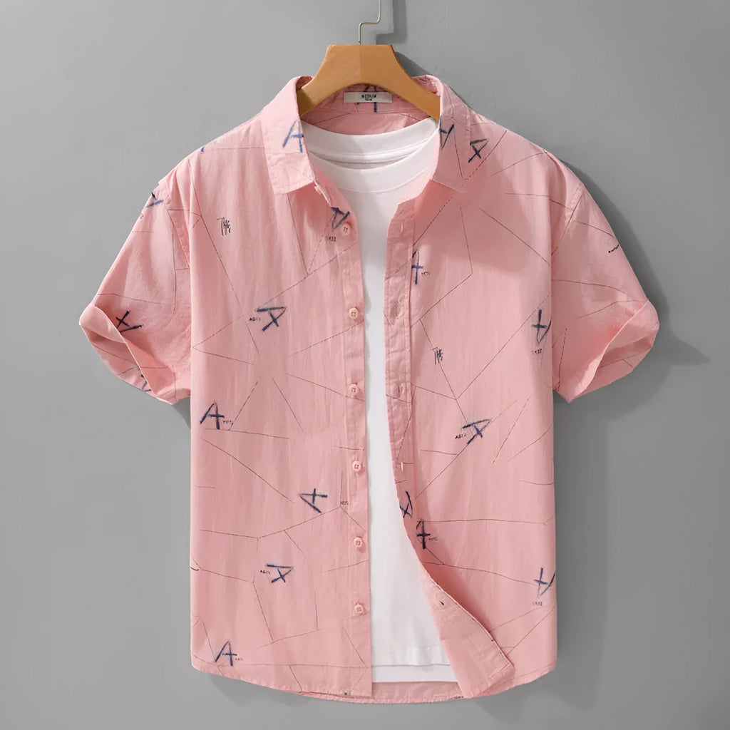 Men's loose fit cotton short sleeve shirt with letter print in light green colour