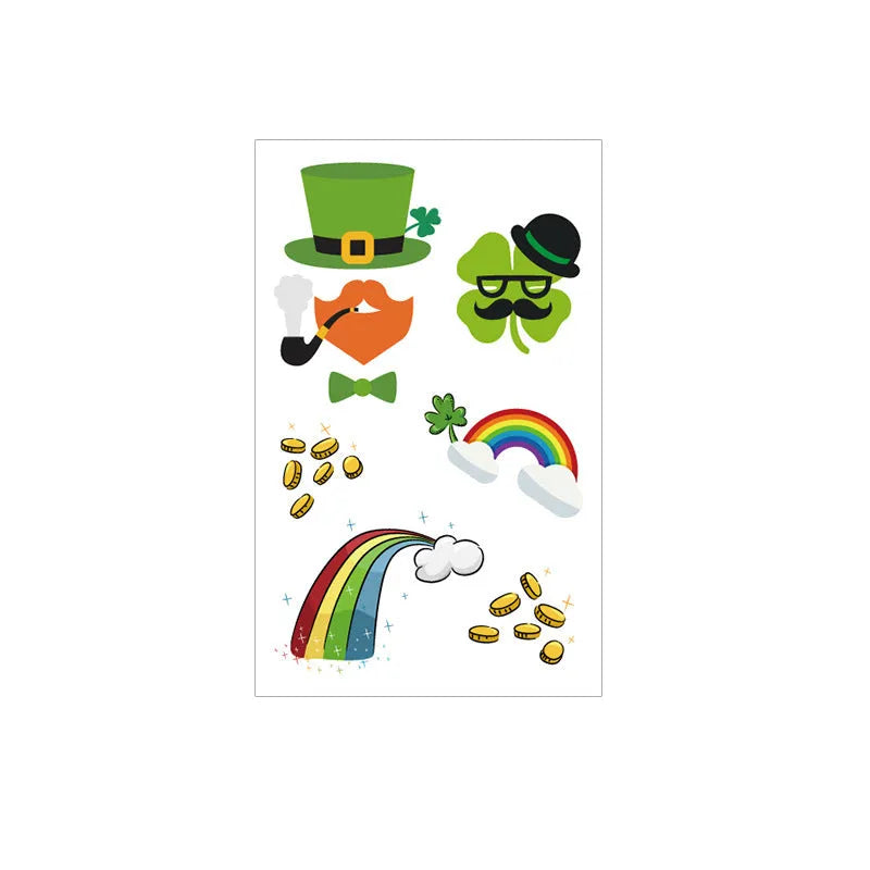 St. Patrick's Day temporary tattoo sticker with shamrock pattern measuring 120×75mm