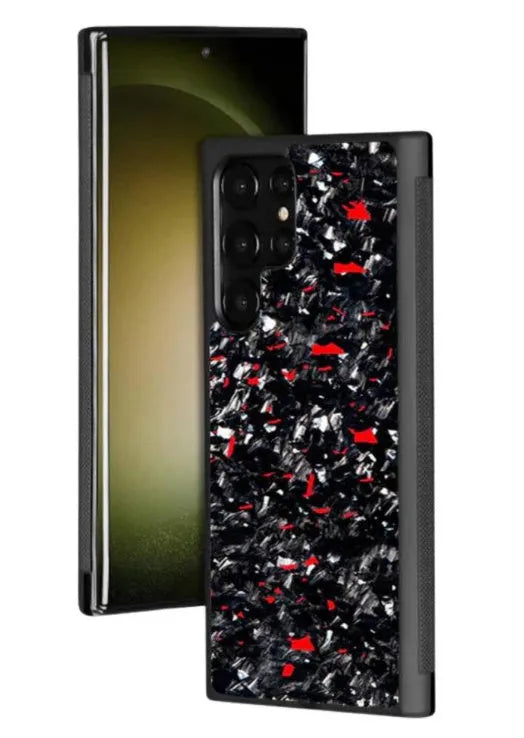 Samsung Galaxy phone case in Forged Red carbon finish for S21 Ultra model.