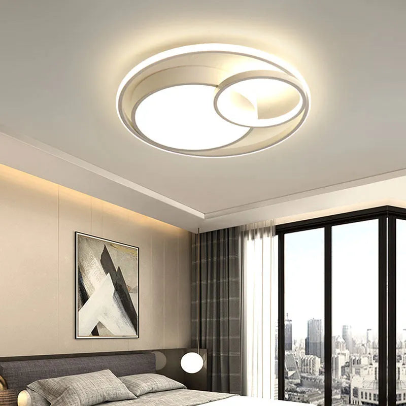 Round modern minimalist wrought iron LED ceiling lamp with remote control in white 50cm size for living room
