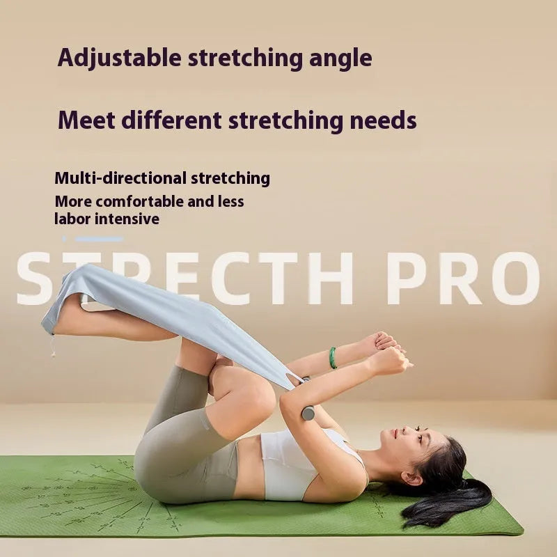 Grey and pink multi-function yoga stretching tool for shoulders, back and hips.
