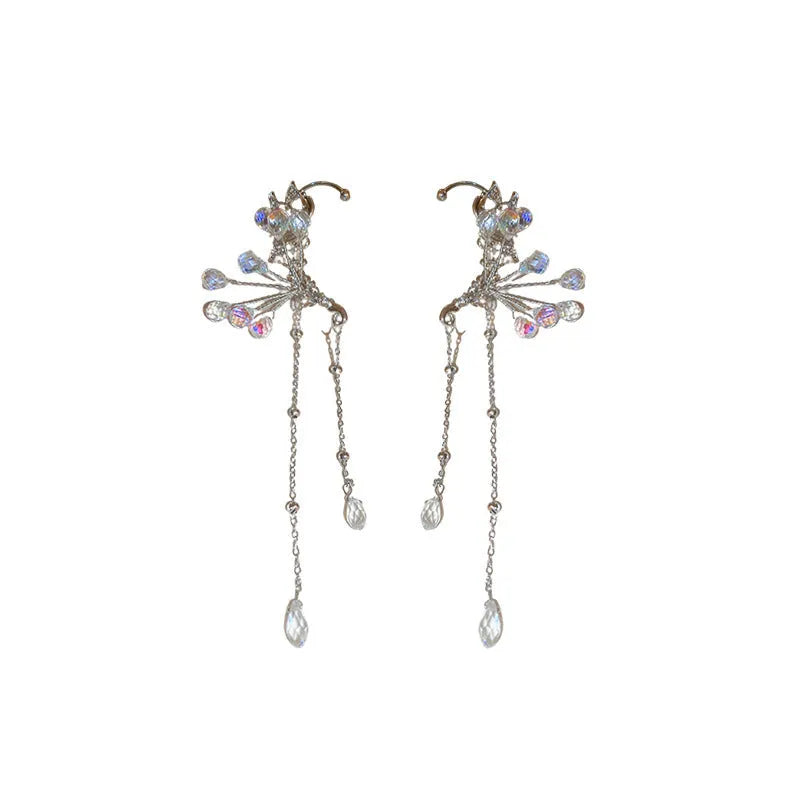 No pierced silver butterfly crystal tassel ear hanging on alloy clip-on for women