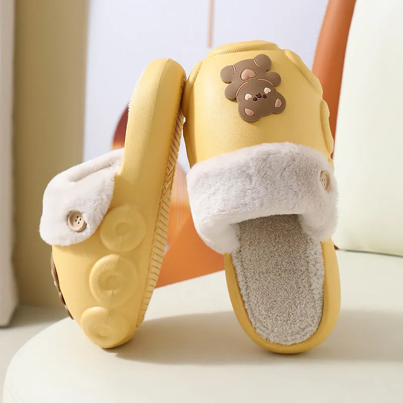 Baer fluffy slippers winter detachable washable house shoes with anti-skid EVA sole, off white colour