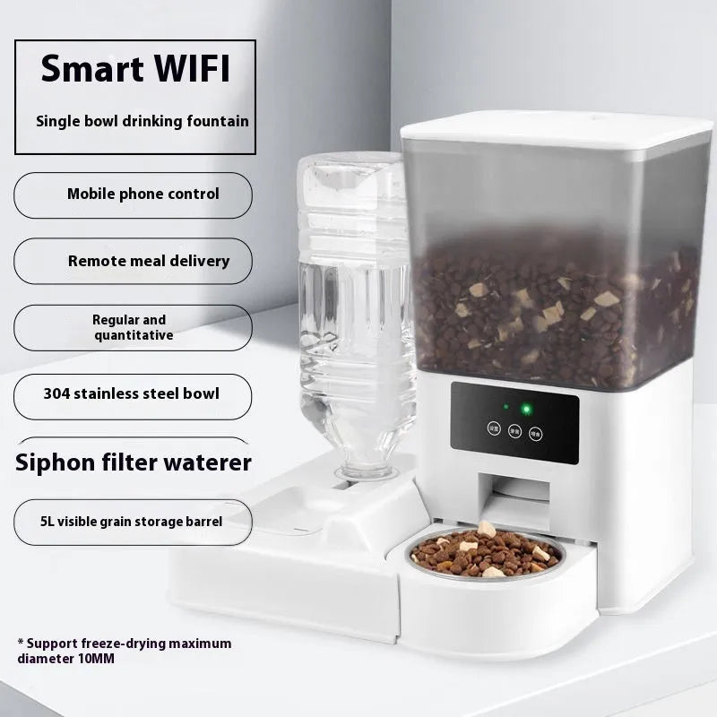 Intelligent pet feeder with stainless steel bowl in four smart models for cats and dogs