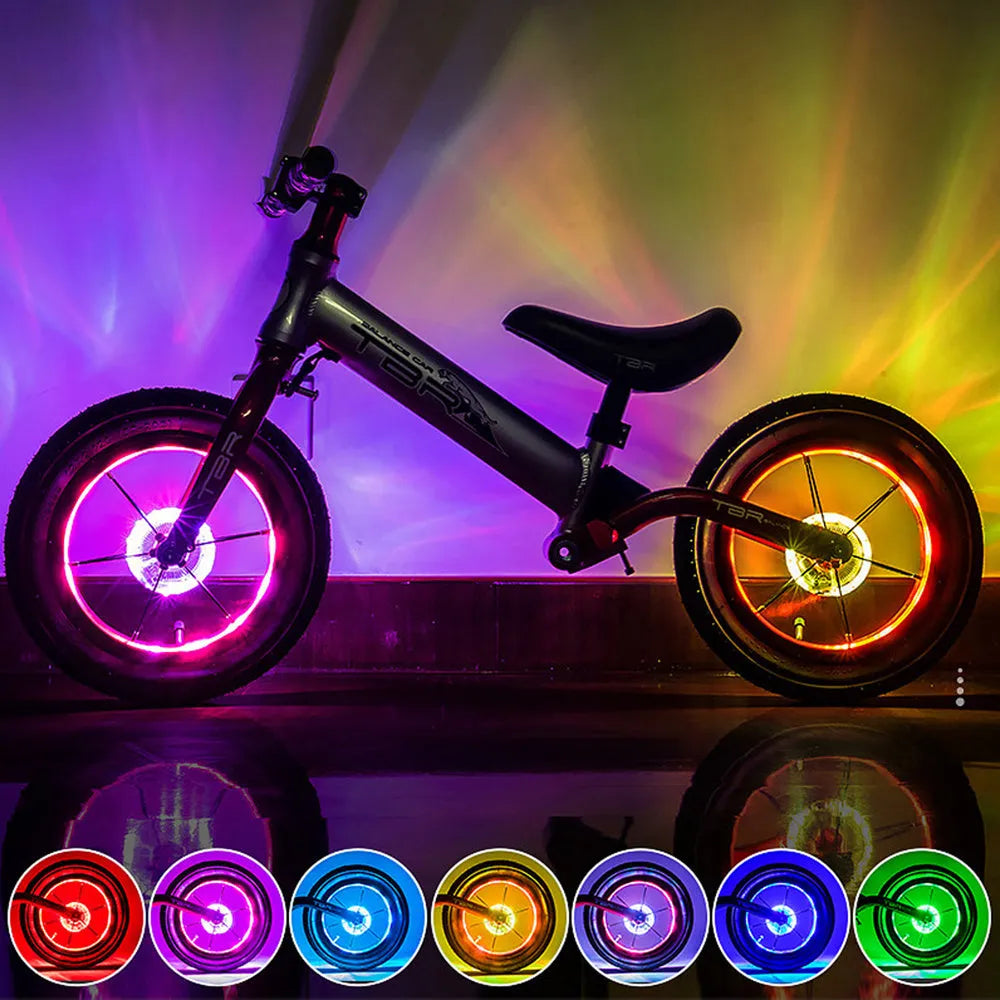 Balance bike night riding flashlight wheel light in black ABS housing with USB rechargeable battery and rubber gasket set