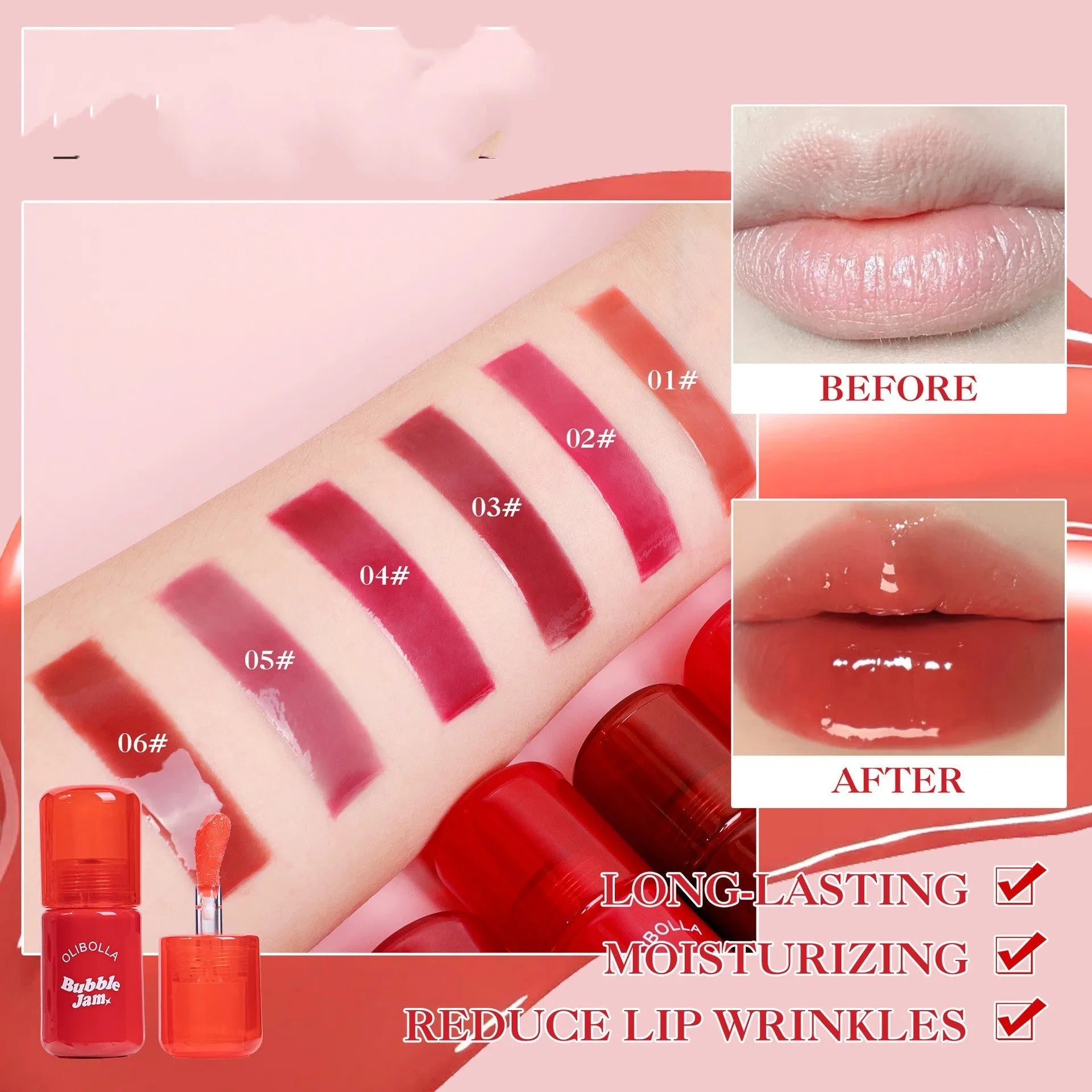 No Stain On Cup moisturising and nourishing lip gloss 4.5g, six shades swimming goggles series, easy colour application.