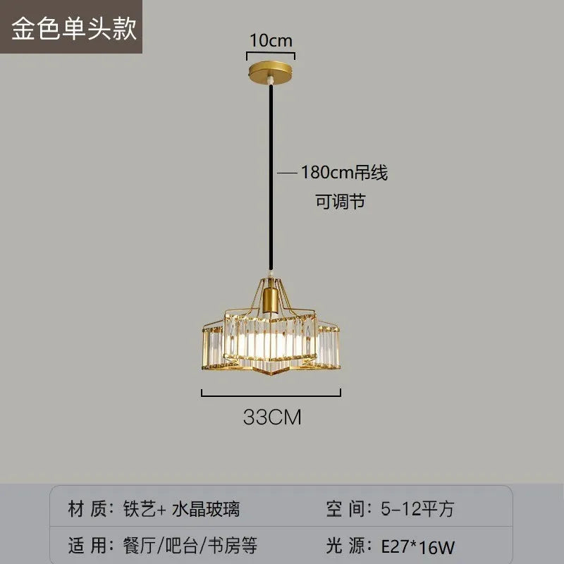 Modern crystal chandelier droplight with iron frame and LED lighting in black finish