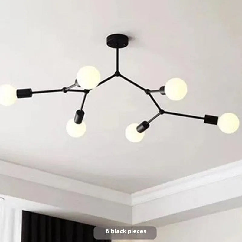 Nordic style iron chandelier ceiling lamp in black or white with multiple head configuration options