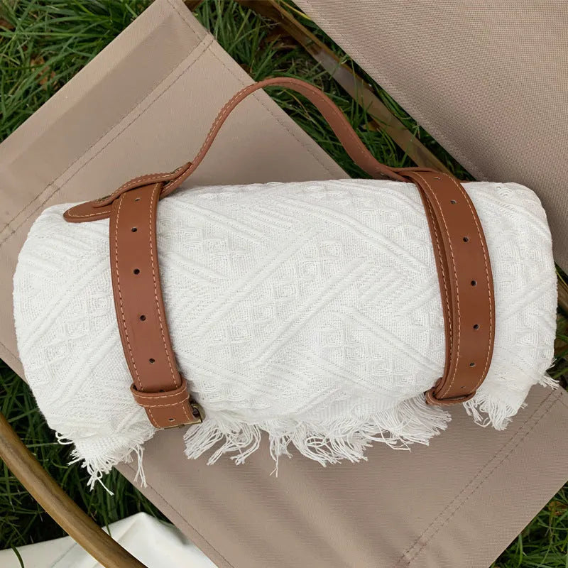 New Chessboard Plaid Knitted Thickened Camping Rugs Picnic Mat Fashion Tassel Acrylic Picnic Blanket in Khaki White Gray White Yellow White White Plaid White Powder Green White Gray Plaid Yellow Plaid Green Black Red Sizes 90x90 130x180 180x180 230x250 cm
