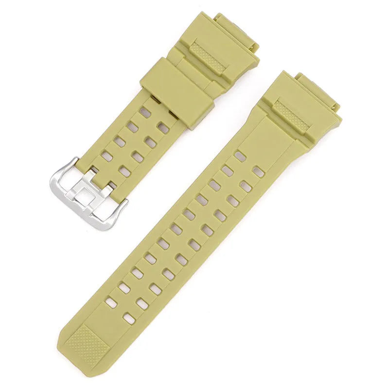 Camouflage pattern TPU watch strap with silver buckle on a 20mm watch lug