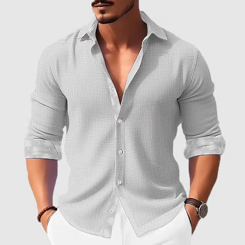 Printed men's long sleeve shirt with flower pattern in loose cardigan style, available in multiple colours