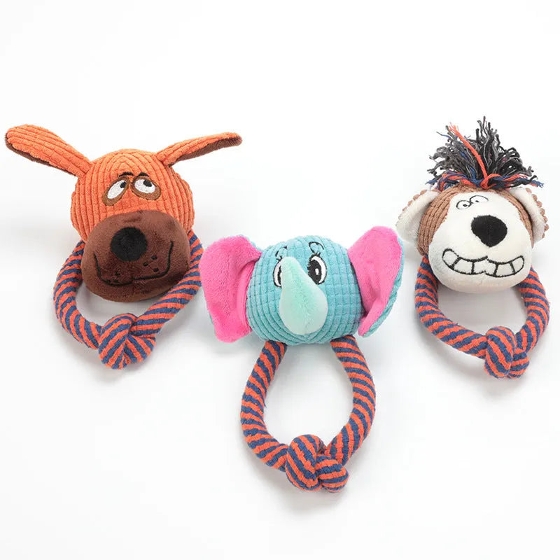 Dog cotton rope teeth cleaning toy with sound in elephant style, plush material