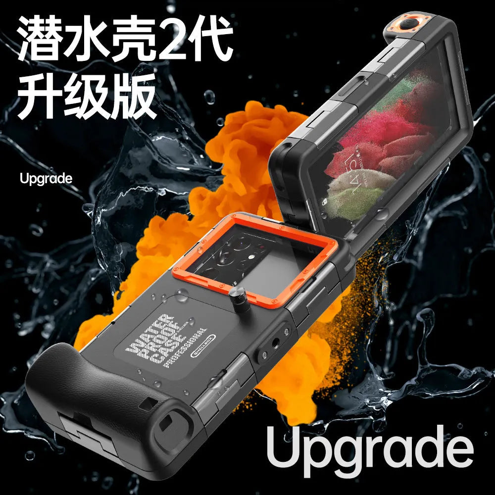 Orange waterproof mobile phone case for Apple and Samsung smartphones with transparent PC PET construction