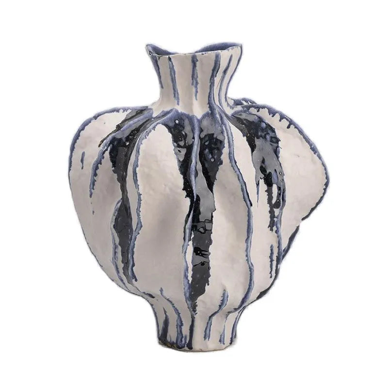 Moban handmade celadon ceramic vase with glossy glass surface in blue and white style