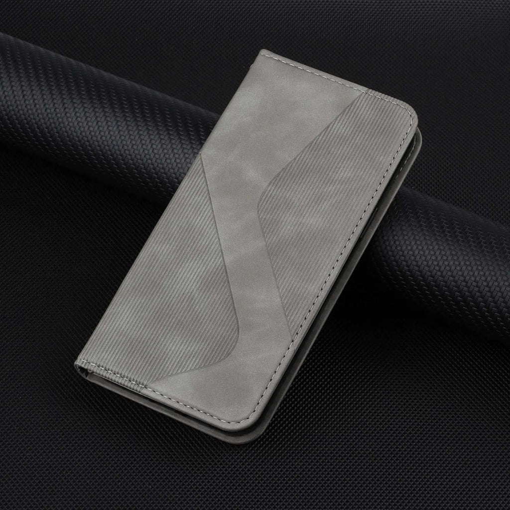 Black plastic flip phone case with magnetic suction for Samsung, clamshell design with bracket