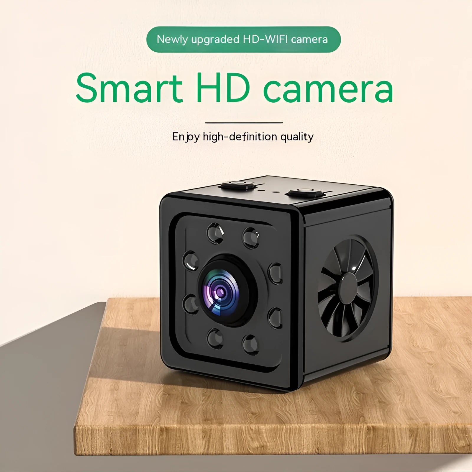 Small black cube-shaped K13 network sports camera with mounting bracket on a white background.
