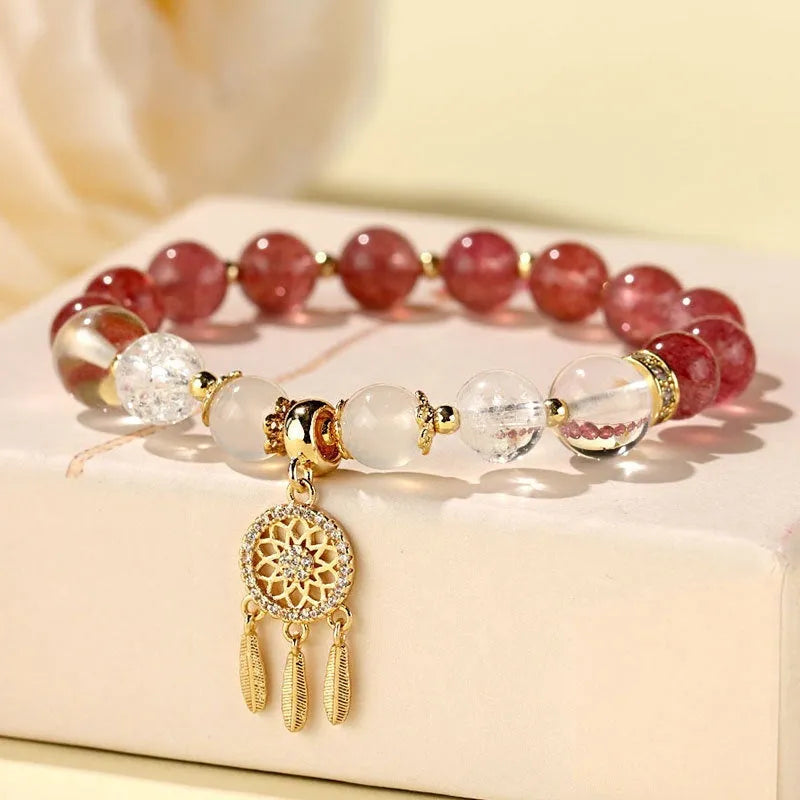 Chinese style crystal tassel bracelet in seven colour variations with electroplated finish and diamond-shaped elements