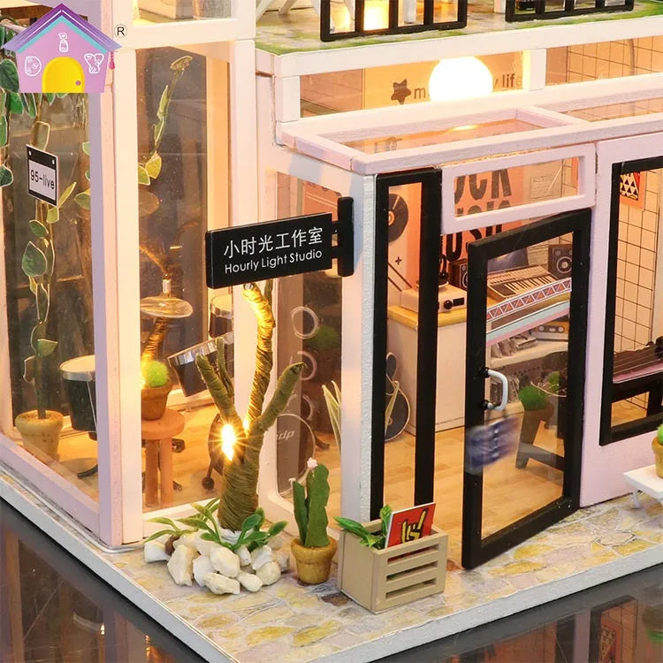 Small Time Studio handmade wooden toy cottage building model with flash function in M903 English version