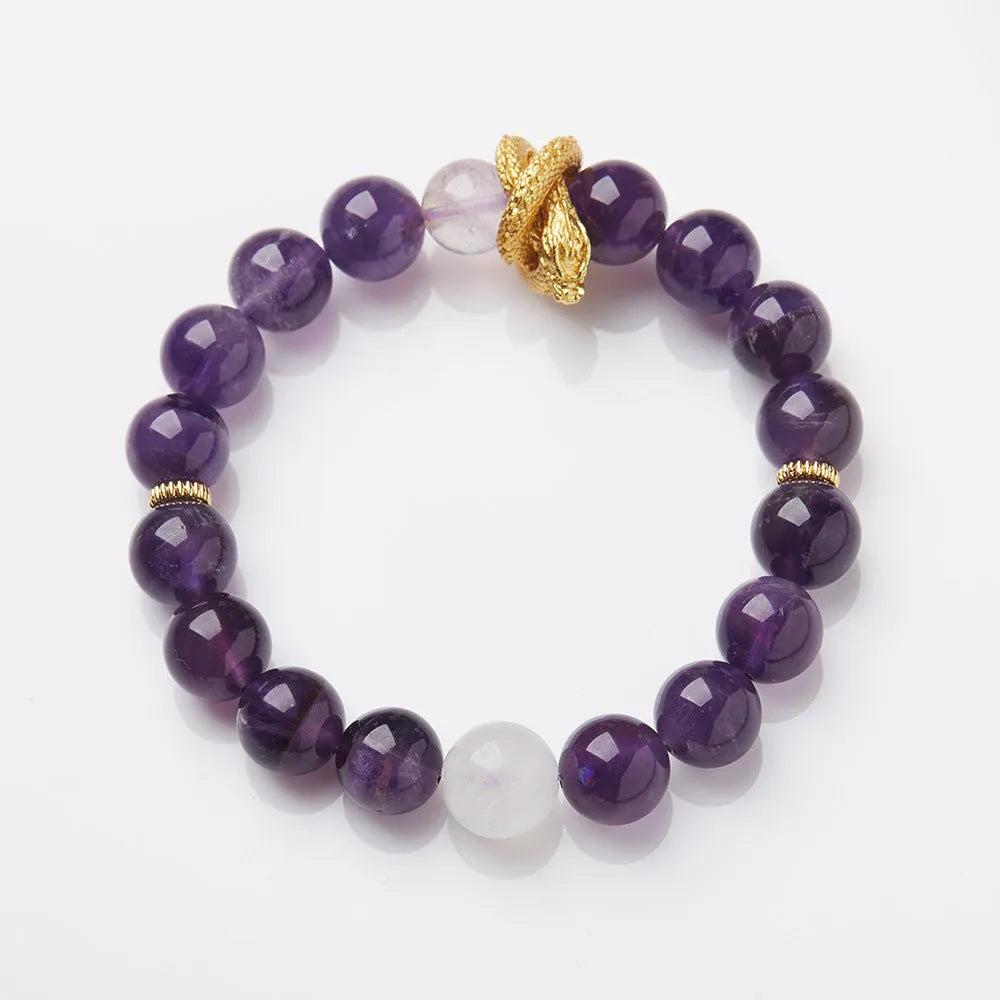 Purple ghost stone nine purple good luck crystal bracelet with 10mm beads and animal zodiac design.