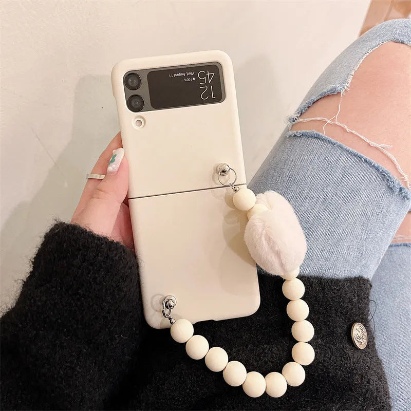 Love bracelet split hard phone case for Samsung Z Flip3 in brown TPU back cover with chain