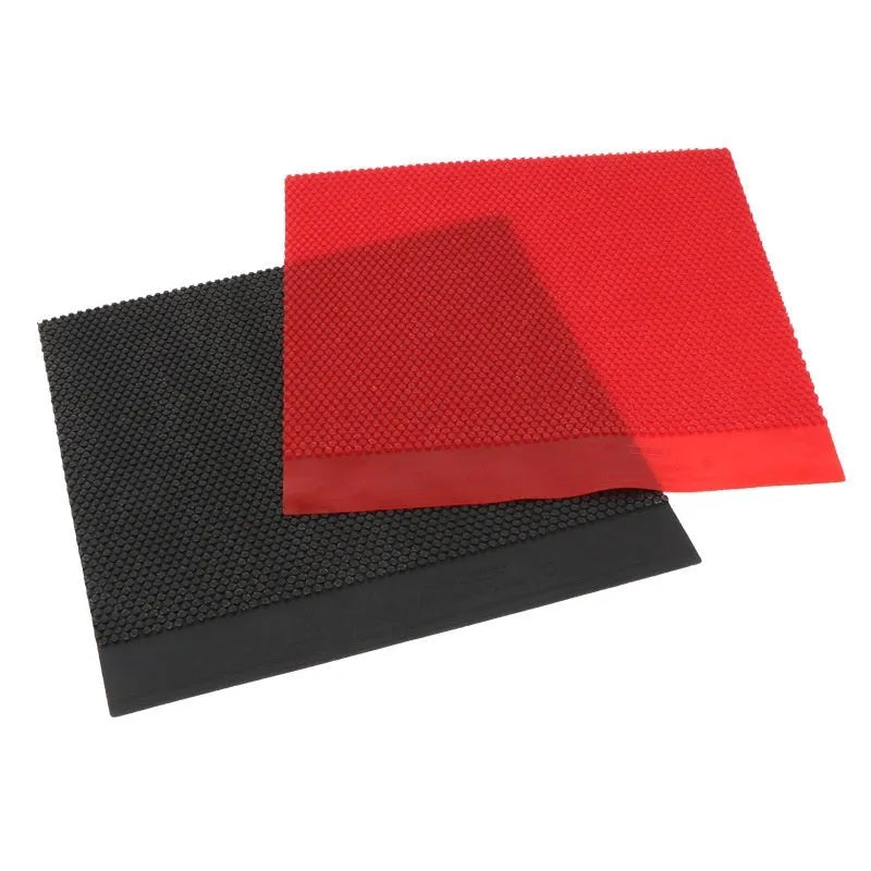 Single-sided table tennis rubber sheet with small pimple texture in black and red colours