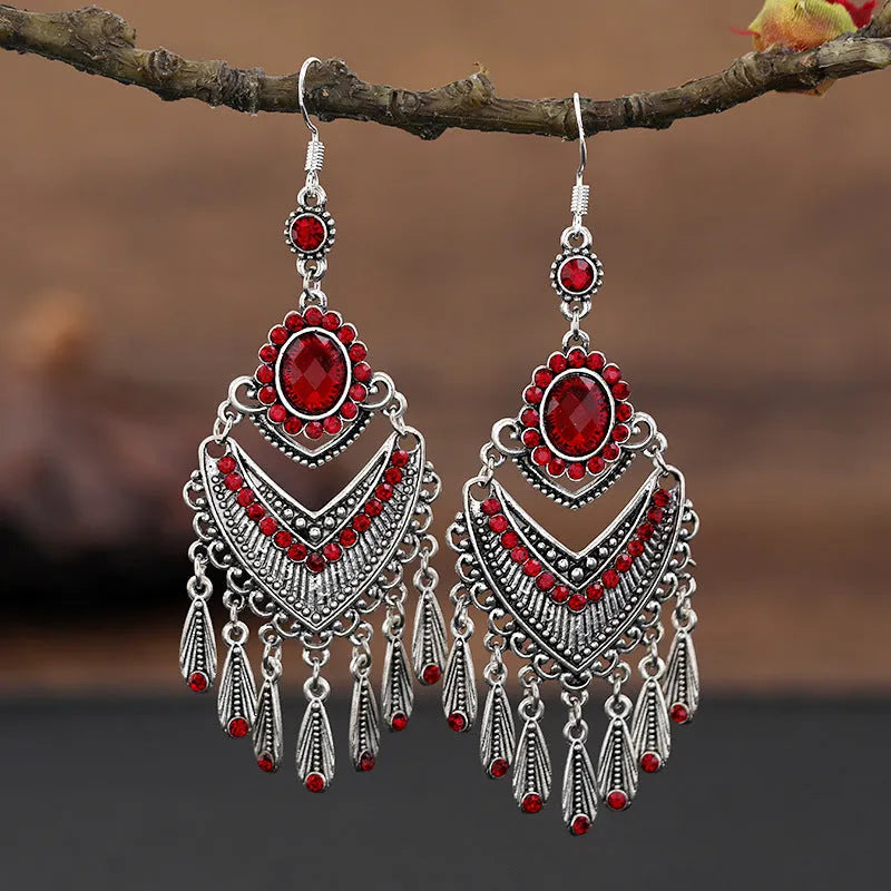 Retro long fringe drop earrings in Smart Water Drop Purple colour with alloy construction.