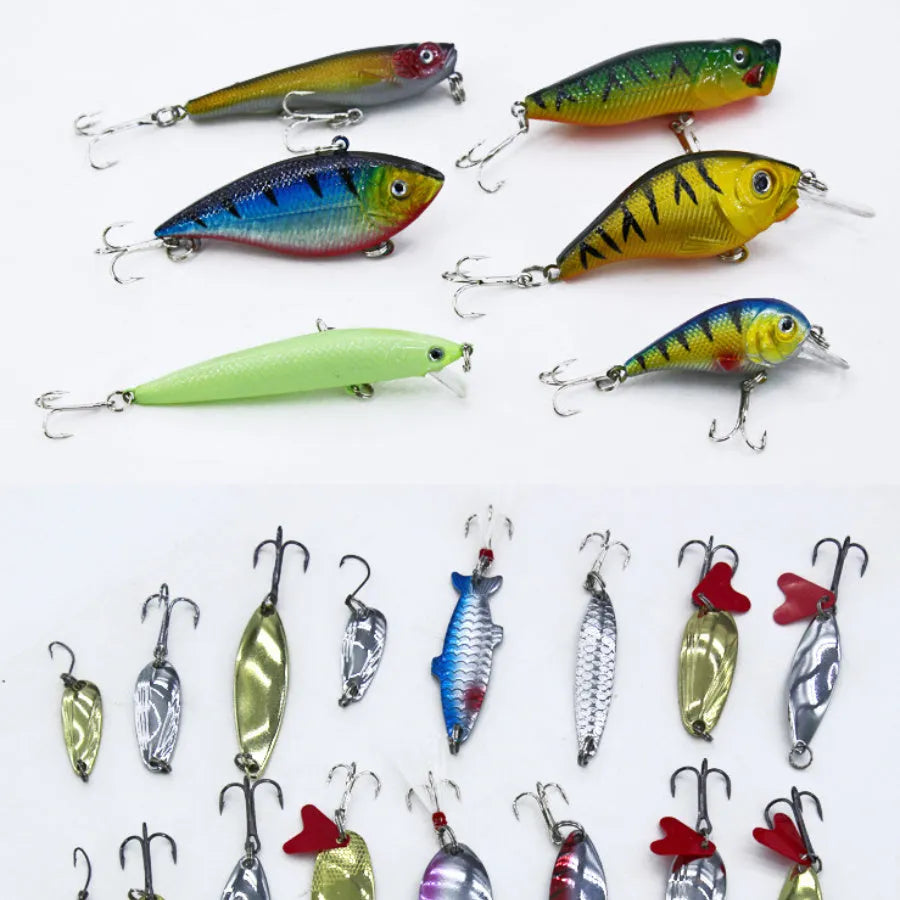 132 piece fishing lure suit set with soft baits and fishhooks in rose red colour
