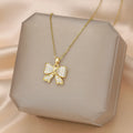 Zircon-inlaid pendant necklace cross chain style titanium steel copper bow colour XL1452-3 adjustable 21-50cm women