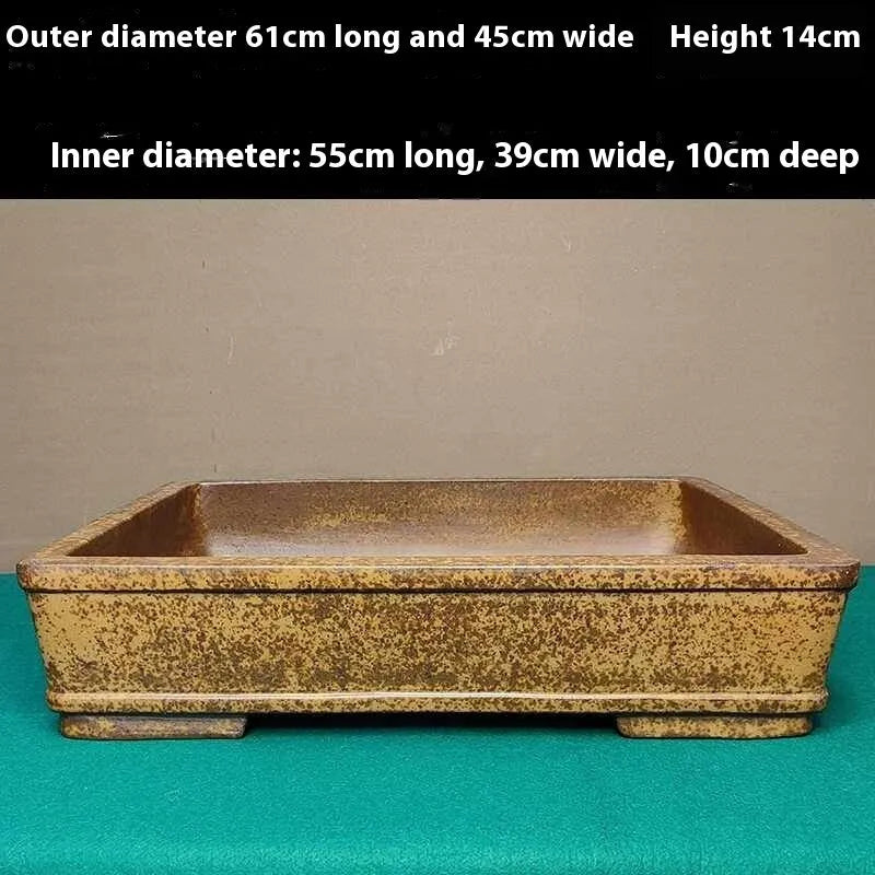Straight shallow rectangular Yixing purple sand ceramic flowerpot for indoor plants.